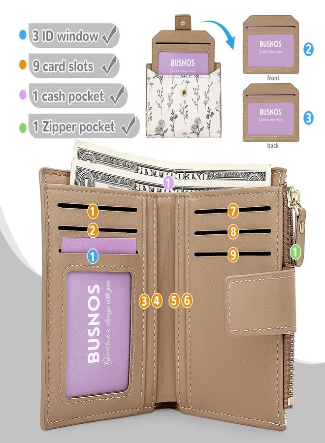 Busnos Women's Wallet Small Wallets for Women Cute Flower Ladies Women's Wallets Brown Bifold Wallet Womens With Zipper Coin Pocket Purses Card Holder Women - Image 3